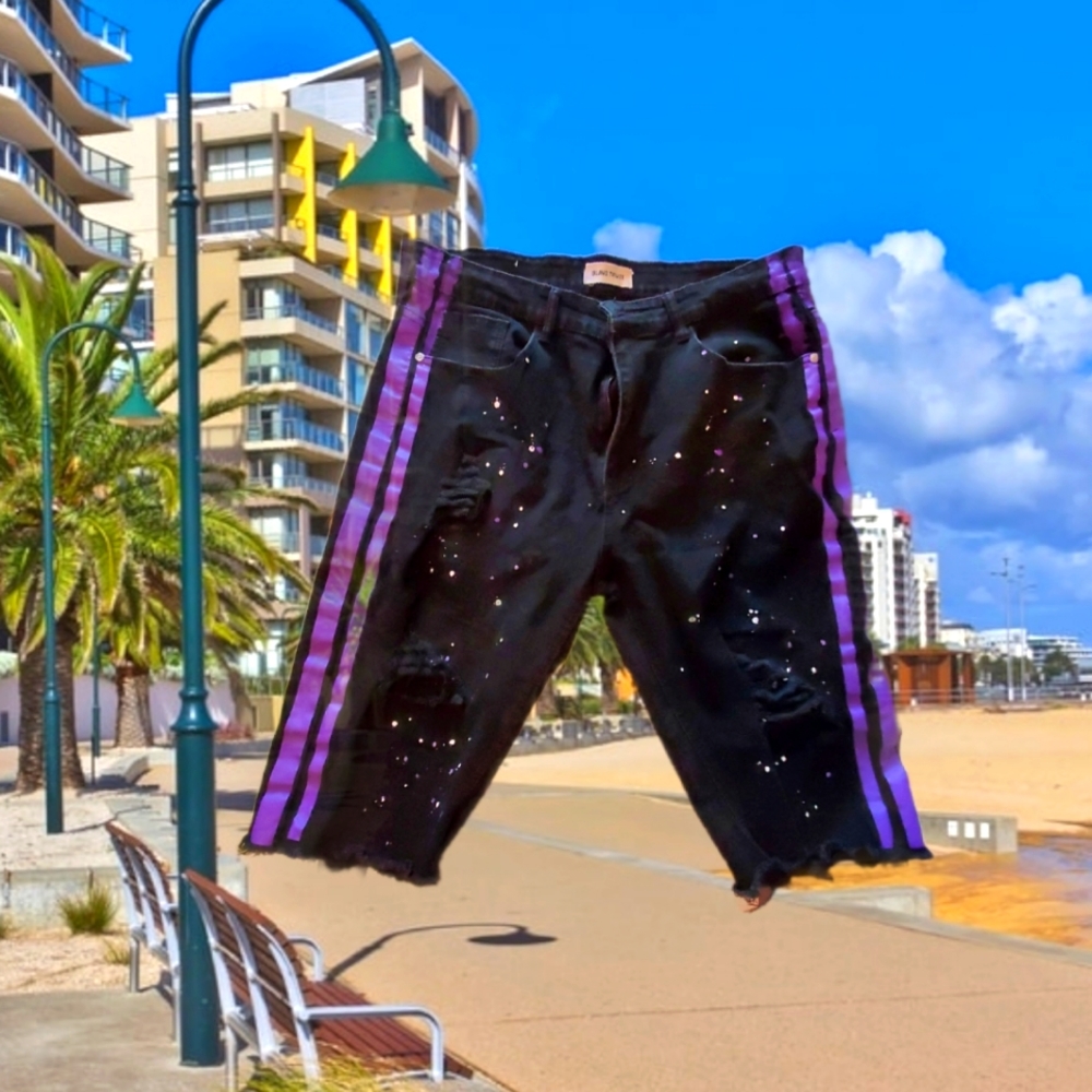 BLACK & PURPLE  MANS JEAN SHORTS